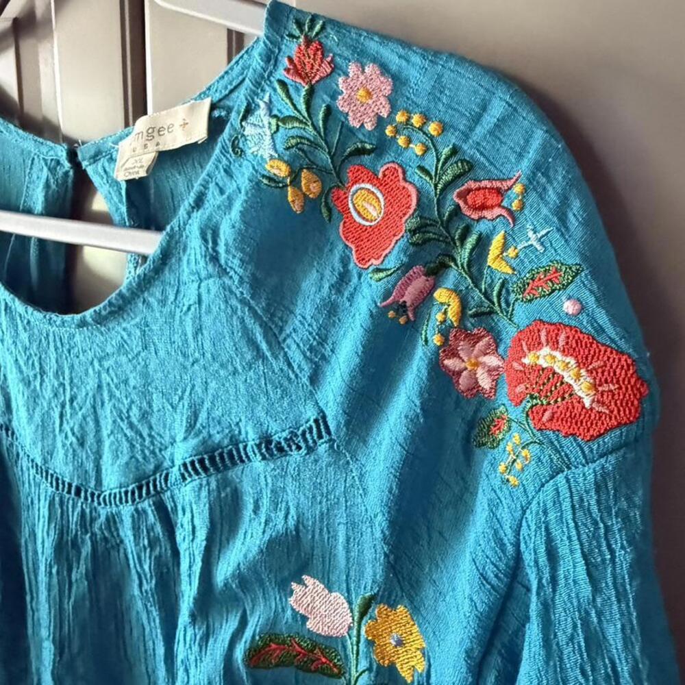 Umgee Blue Blouse with Floral Embroidery - Picture 11 of 14